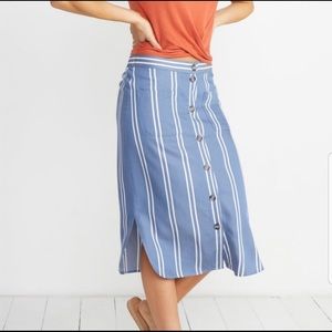 Marine Layer Tess blue striped Midi Skirt w/ buttons Size 6 cotton boat nautical